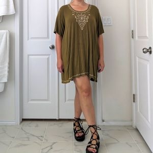 Philosophy Womens Green Embroidered Tunic Top Blouse Size 3X